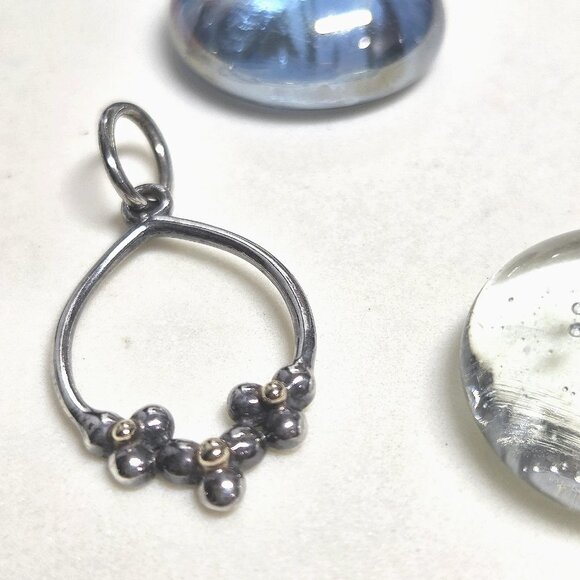 Authentic Pandora Retired Floral Pendant Sterling Silver With 14k Gold - Picture 2 of 5